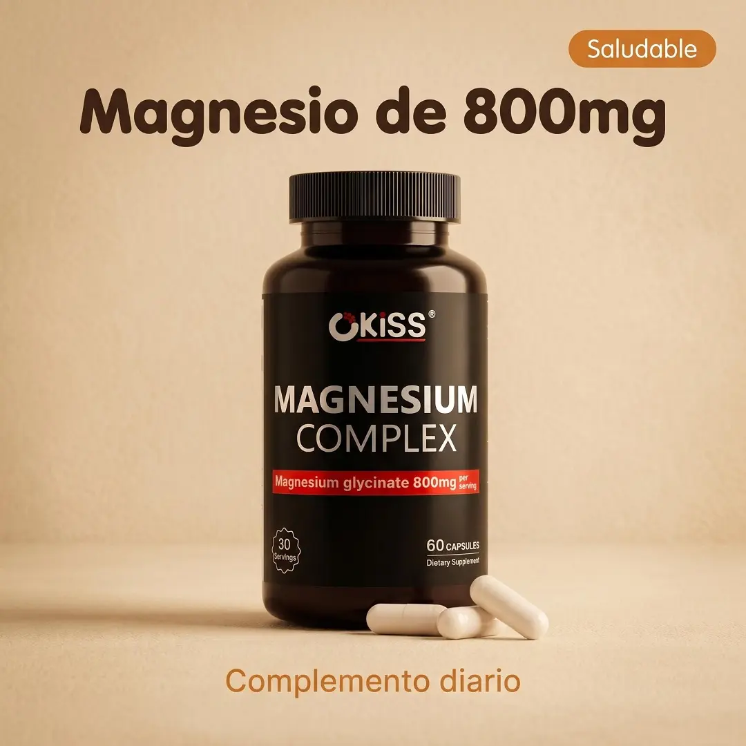 Okiss Magnesio Complex 800mg | 5 en 1 con Ashwagandha, L-Teanina, Manzanilla y Vitamina B6 | Cápsulas Vegetarianas para Descanso y Relajación Muscular healthy sleep Wellness Supplement relax support