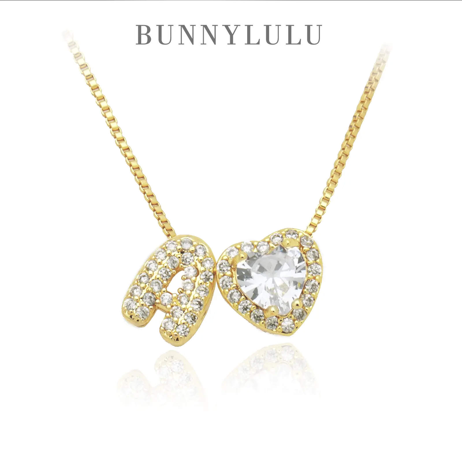 【BunnyLulu】Initial Necklace with Zircon Heart, Shiny Dainty Gold A-Z Pendant, Jewelry Gift for Women Girls, Valentine’s Day Gift