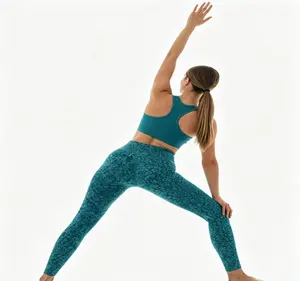 Women’s Teal Leopard Printed Seamless Knit Yoga Leggings, High Waist Tummy Control Butt Lifting Workout Pants  leggings flare leggings leggings women , Ultra‑Stretchy Breathable Activewear for Fitness & Daily Casual Wear