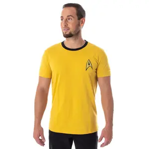Star Trek The Original Series Men's TOS Costume Uniform Short Sleeve Tee Shirt - Captain Kirk, Spock