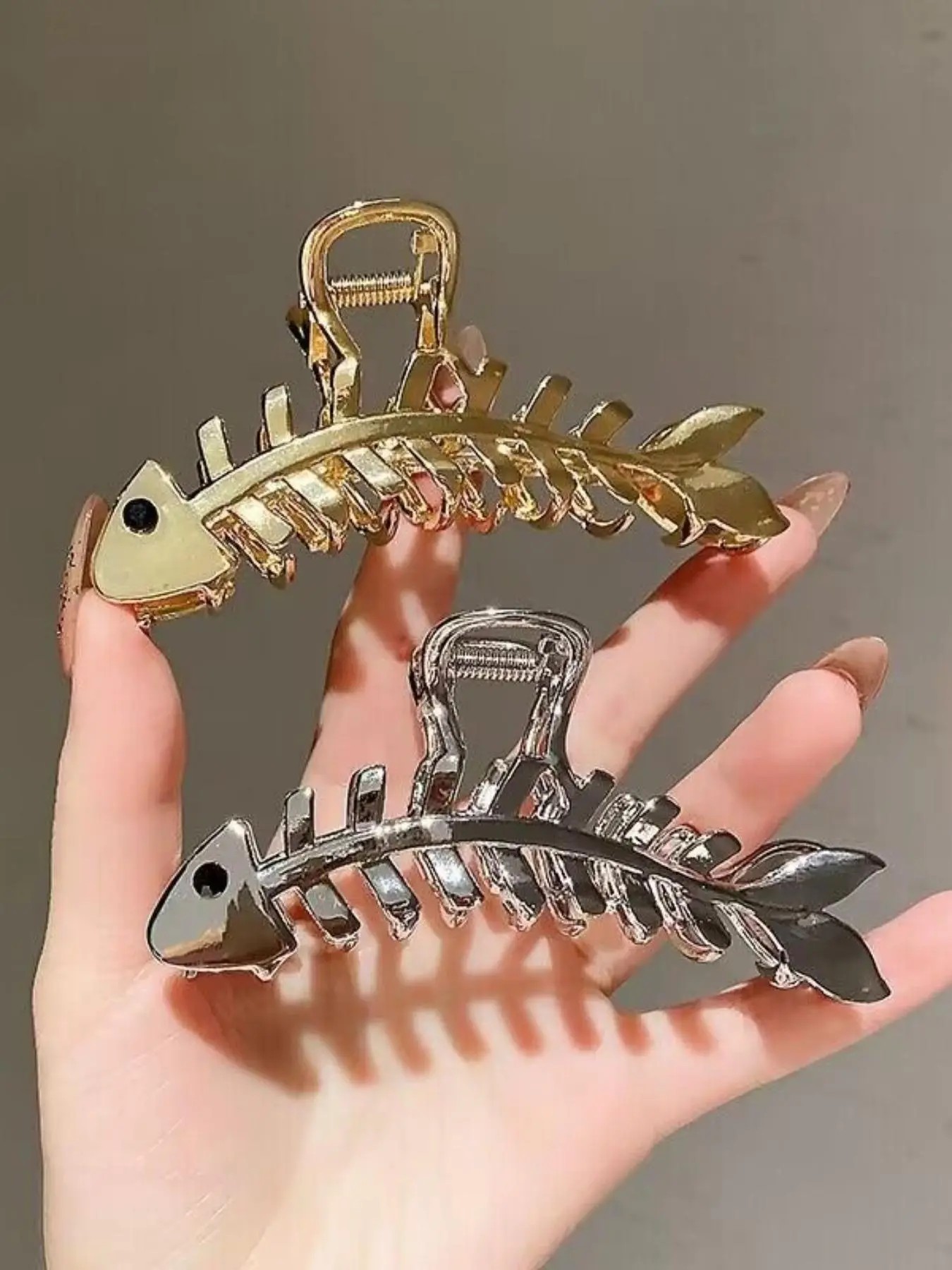Women's Elegant Fish Bone Design Hair Claws, 2 Counts/set Claw Clip Pack Cute Lovely Hair Claw Clips, Metal Hair Clips, Super Cute Clips for Women & Girls, Fashion Hair Accessories for Daily Life, Hair Clip for Women and Girls, Hairstyle Accessory