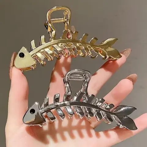 Women's Elegant Fish Bone Design Hair Claws, 2 Counts/set Claw Clip Pack Cute Lovely Hair Claw Clips, Metal Hair Clips, Super Cute Clips for Women & Girls, Fashion Hair Accessories for Daily Life, Hair Clip for Women and Girls, Hairstyle Accessory