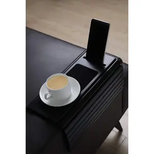 Flexible Foldable Sofa Arm Tray Table - Ideal for Drinks, Snacks, Remote Control, and Phone Storage (Black with Phone Slots)
