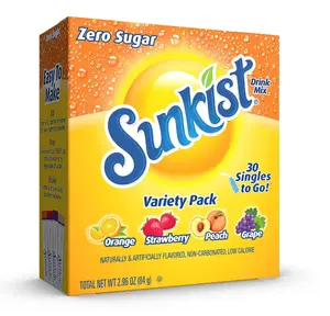 Sunkist Soda Variety Pack, Singles To Go Orange, Strawberry, Grape and Peach (30 Total Sticks)