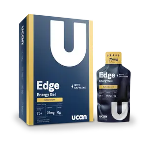 UCAN Salted Caramel Caffeinated Energy Gel - 12 Gels, Crash-Free Energy, 75mg Caffeine, Zero Sugar, Easy on the Stomach