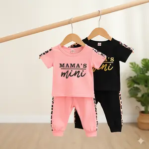Cute Baby Girl Pants Set Outfits - Letter Leopard Stripe Tee & Pants Set - Stylish Toddler Summer Clothes"