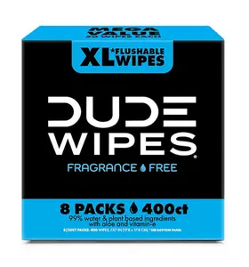 DUDE WIPES XL Flushable Wipes, Fragrance Free, 8 ct., 400 wipes