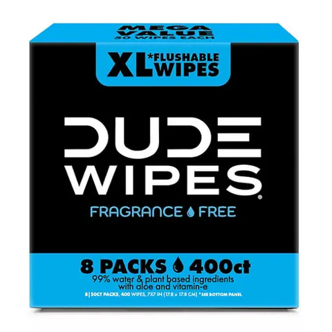 DUDE WIPES XL Flushable Wipes, Fragrance Free, 8 ct., 400 wipes