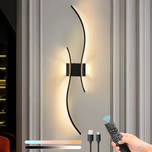 Serbasic Battery Operated Wall Sconces Set of Two with Remote Control, Stepless Colors 3000K-6000K & Dimming, Touch Control LED Black Wireless Wall Light for Living Room, Hallway, Bedroom, 39.3 Inch Modern Mood Lighting Nightstand Led, Adjustable Lighting