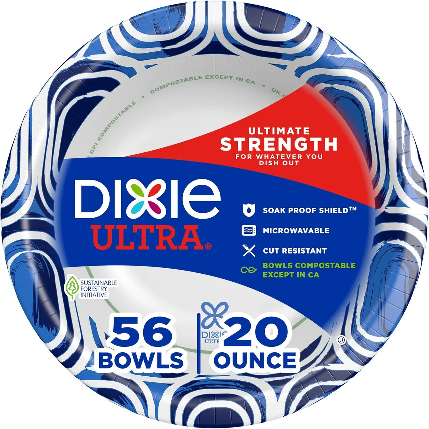 Ultra, Large Paper Bowls, 20 Oz, 56 Count, Microwave Safe, Compostable, Disposable Bowls Great For Breakfast, Lunch, And Dinner Meals