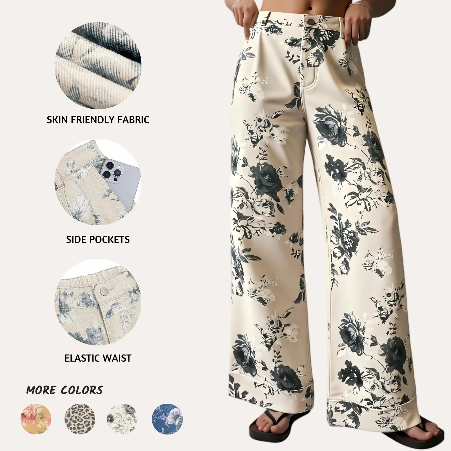 Imily Bela Women's Floral Baggy Wide Leg Jeans Casual High Waisted Boyfriend Vintage Boho Denim Pants with Pockets All Seasons Streetwear