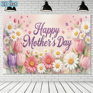 2D Flat - 2D Flat - 2D Flat. 1pc. Mother'S Day Theme Horizontal Banner Background Cloth Pink Watercolor Floral Happy Mother'S Day Decoration Party Background Banner Tapestry