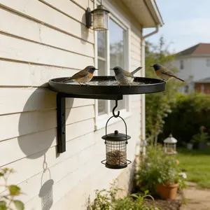 Rust-Proof Metal Wall-Mounted Bird Bath Feeder Two-In-One Outdoor Plaque Wall Decoration, Easy to Install to Attract a Variety of Wild Birds, Walls Adjacent to Climbing Plants