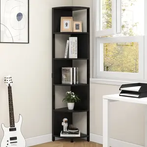Dextrus 6-Tier Corner Shelf, 68.8" Tall Modern Free Standing Zigzag Corner Bookshelf for Living Room, Home Office,Black Dextrus