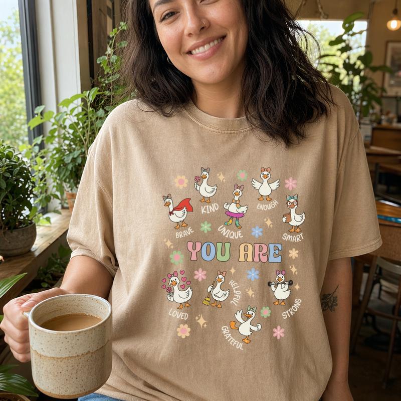 Positive Affirmation Cute Duck Shirt Women Inspirational Teacher Graphic Tee