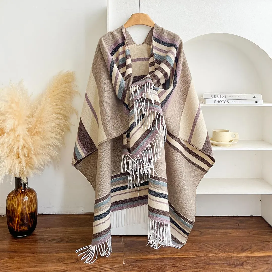 Classic Plaid Cape Shawl, Soft Fabric Winter Accessory - Warm Must-Have for Cold Weather, Casual Outings