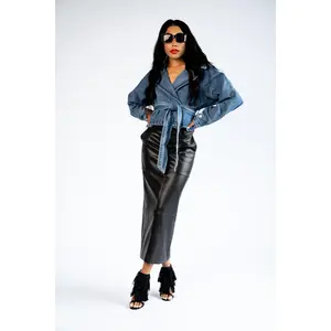 Cropped Denim Trench Coat