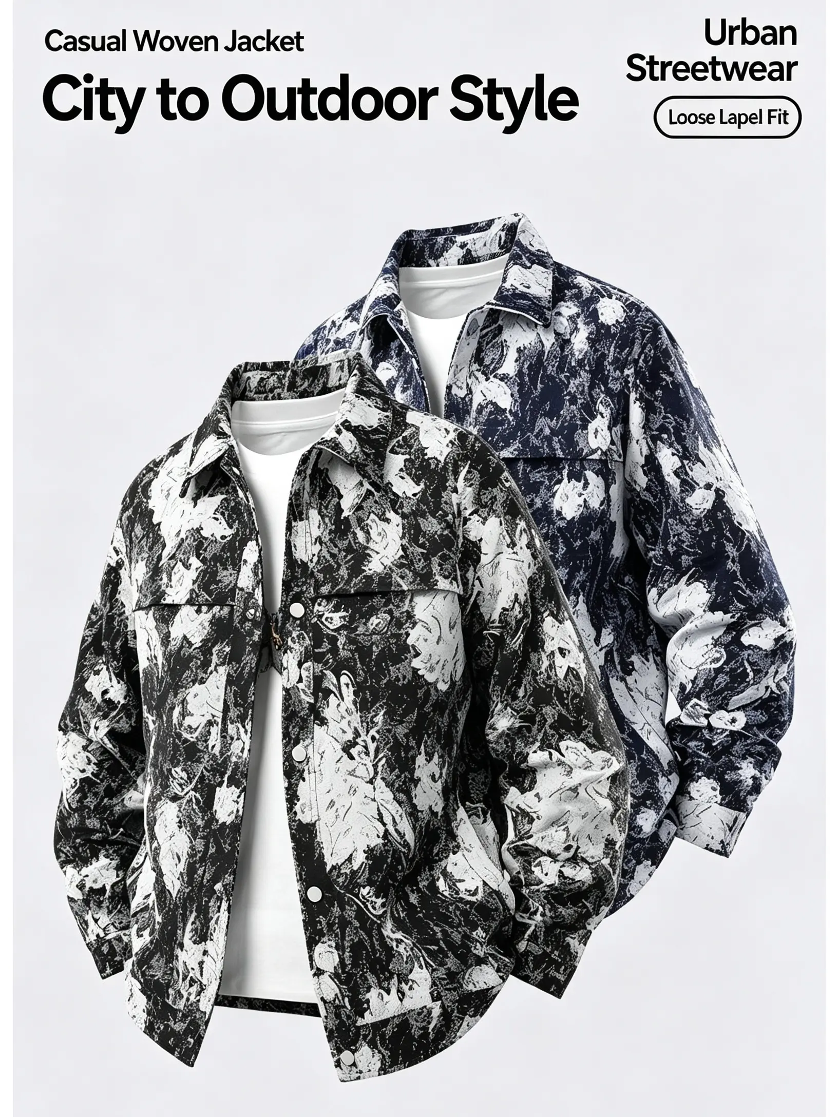 Men's Floral Print Denim Shirt Jacket, Button Down Loose Fit Casual Denim Overshirt, Vintage Graphic Long Sleeve Streetwear Denim Outerwear, Lightweight Denim Jacket For Daily Urban Street Outfits