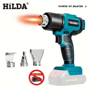 HILDA 22v blue wireless hot air gun, anti-scalding design, adjustable wind speed, no battery, with three nozzles, paint remover, heat shrink tube, DIY tool, must-have for construction, High Power Tool