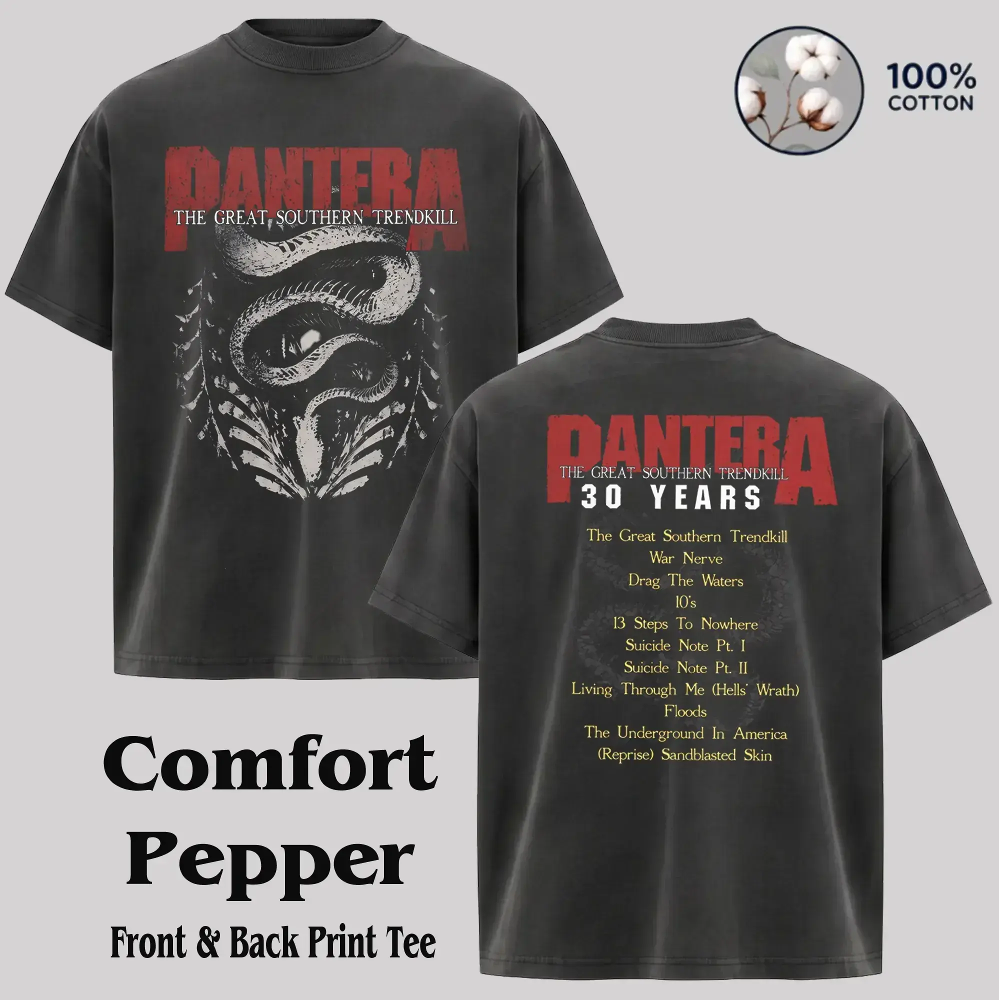 [Collection] Pantera Band Shirt, Cowboys From The Hell Fitted Short-Sleeve Graphic Tee, 90s Vintage Grunge Aesthetic Rock Band Tour Merch, Mens Streetwear Top, Shortsleeve Menswear