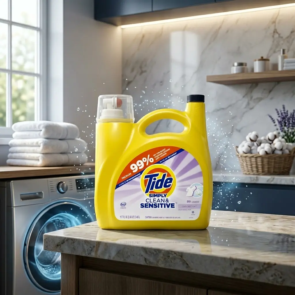 Simply Liquid Laundry Detergent for Sensitive Skin, Cool Cotton Fragrance, 117 fl oz, 89 Loads