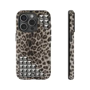 Studded leopard print phone case for Iphone 11 to 17