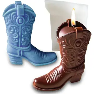 Cool Boot Shape Candle Molds, 3D Cowboy Chocolate Molds, Cowboy Boot Silicone Molds for Resin Candle Soap Wax Making, Silicone Fondant Jelly Ice Cake Decoration Mold for Crafts Baking Tool