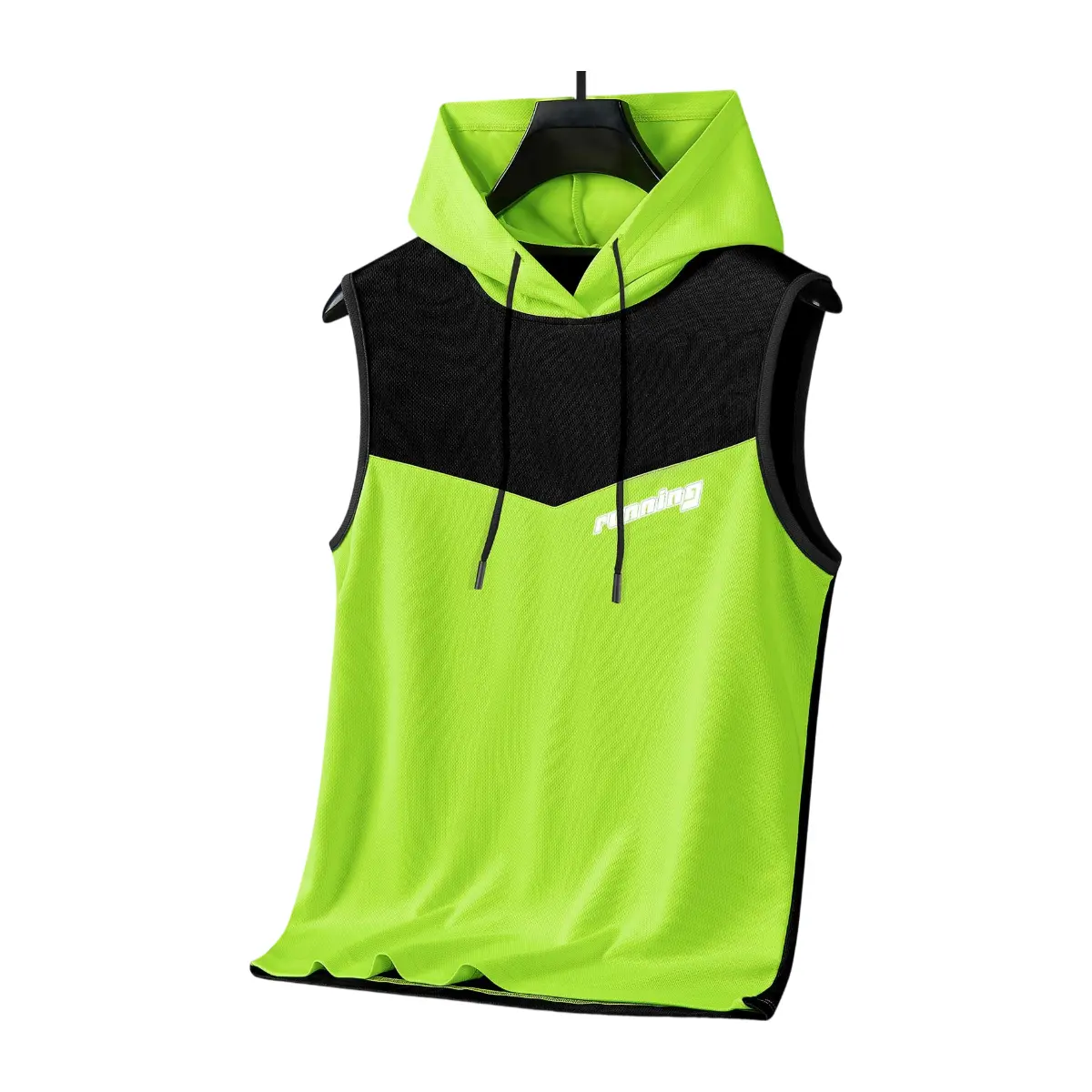 Men's Quick-Dry Color-Block Hooded Sleeveless Short Fitted Dry-Fit Sweat-Resistant Vest, Ideal for Running, Sleeveless Short Vests, Dry-Fit Vests