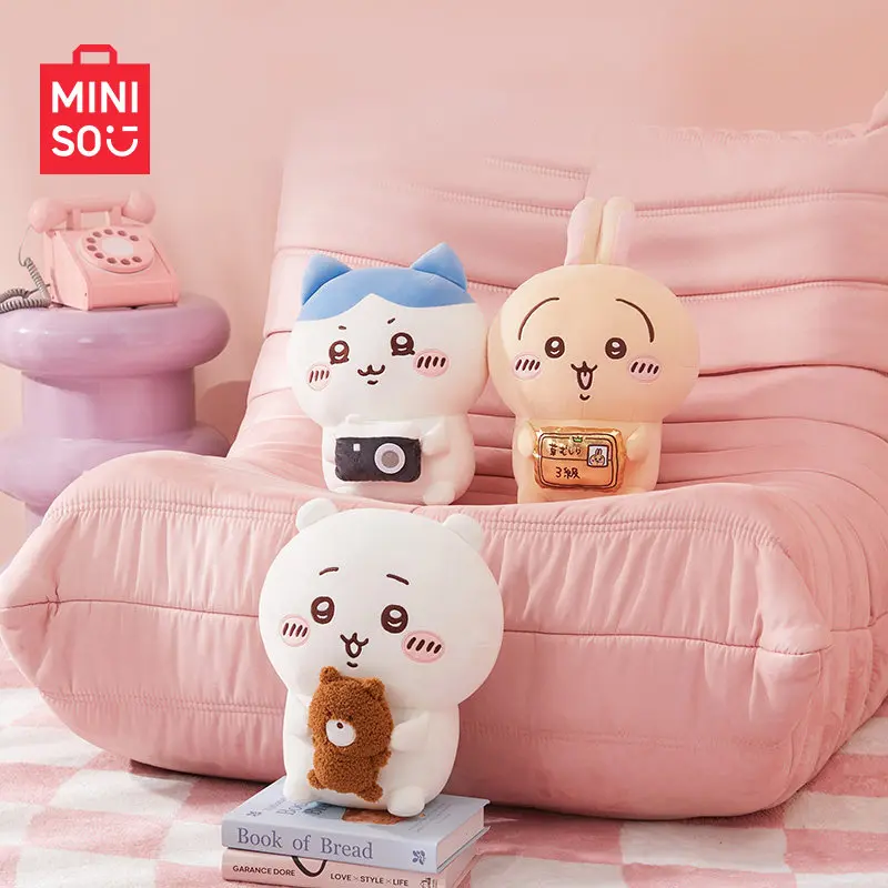 MINISO Genuine Chiikawa Series Prop Plush Dolls - Sitting Chiikawa, Hachiware, Rabbit Doll Plushies, Soft Stuffed Toys with Cute Props, Ideal for Collection & Gifting to Moms
