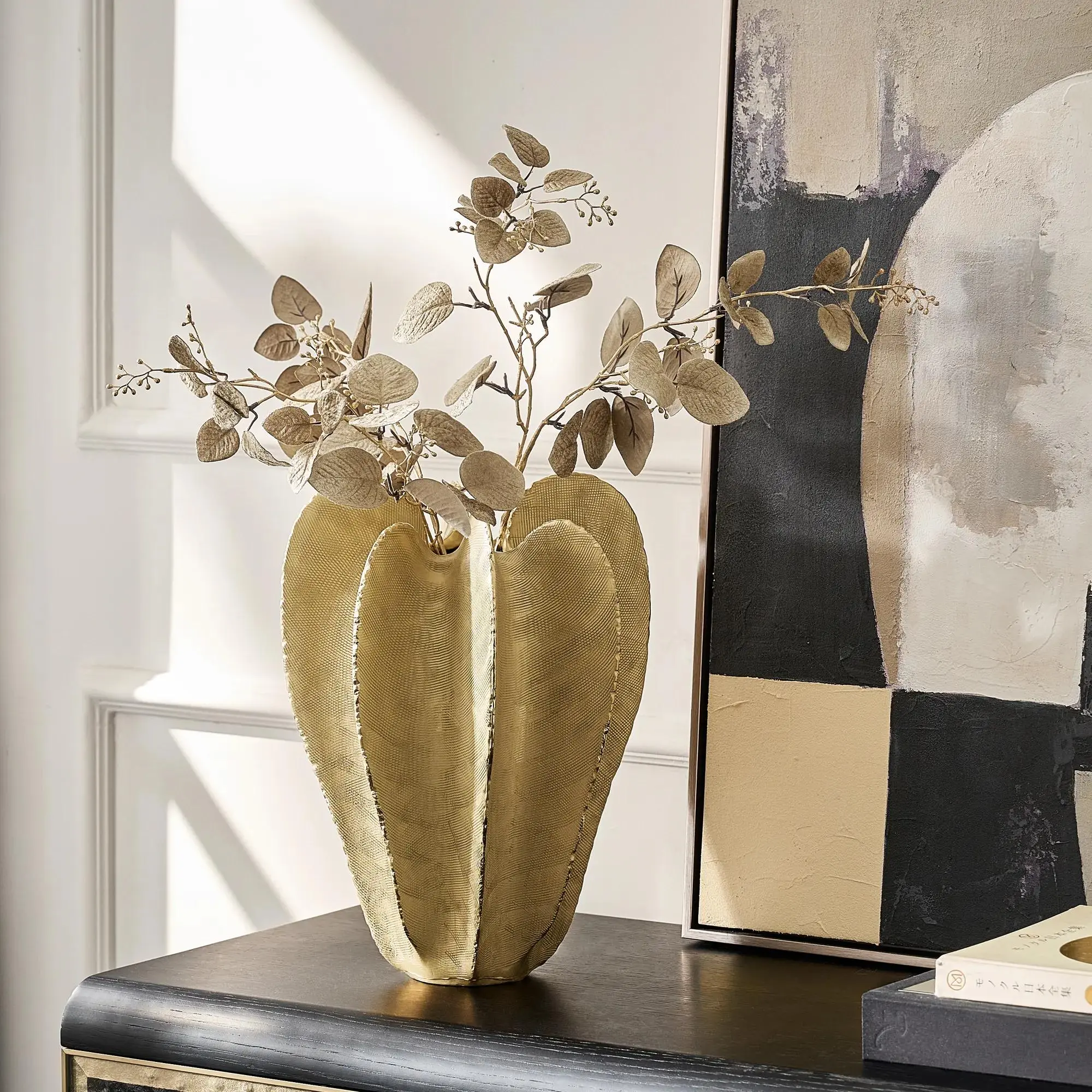 Z Gallerie Kosta Handmade Artisanal Ceramic Tall Organic Standing Vase - Soft Gold, for Vases Home Decor Room Accent
