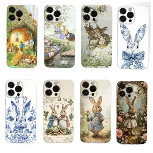 Cute P-Peter Rabbit Phone Case for iPhone 17 Pro Max Air 16 Pro 15 14 Plus 13 12 11 and Samsung S26-S23 Plus Ultra Transparent Soft Cover