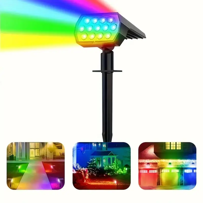Color Changing Solar Outdoor Spot Lights, IP65 Waterproof Solar Landscape Spotlights, Dusk to Dawn Solar Powered Security Light for Christmas, Patio, Gate, Walkway, Pool, Garden, Yard & Driveway