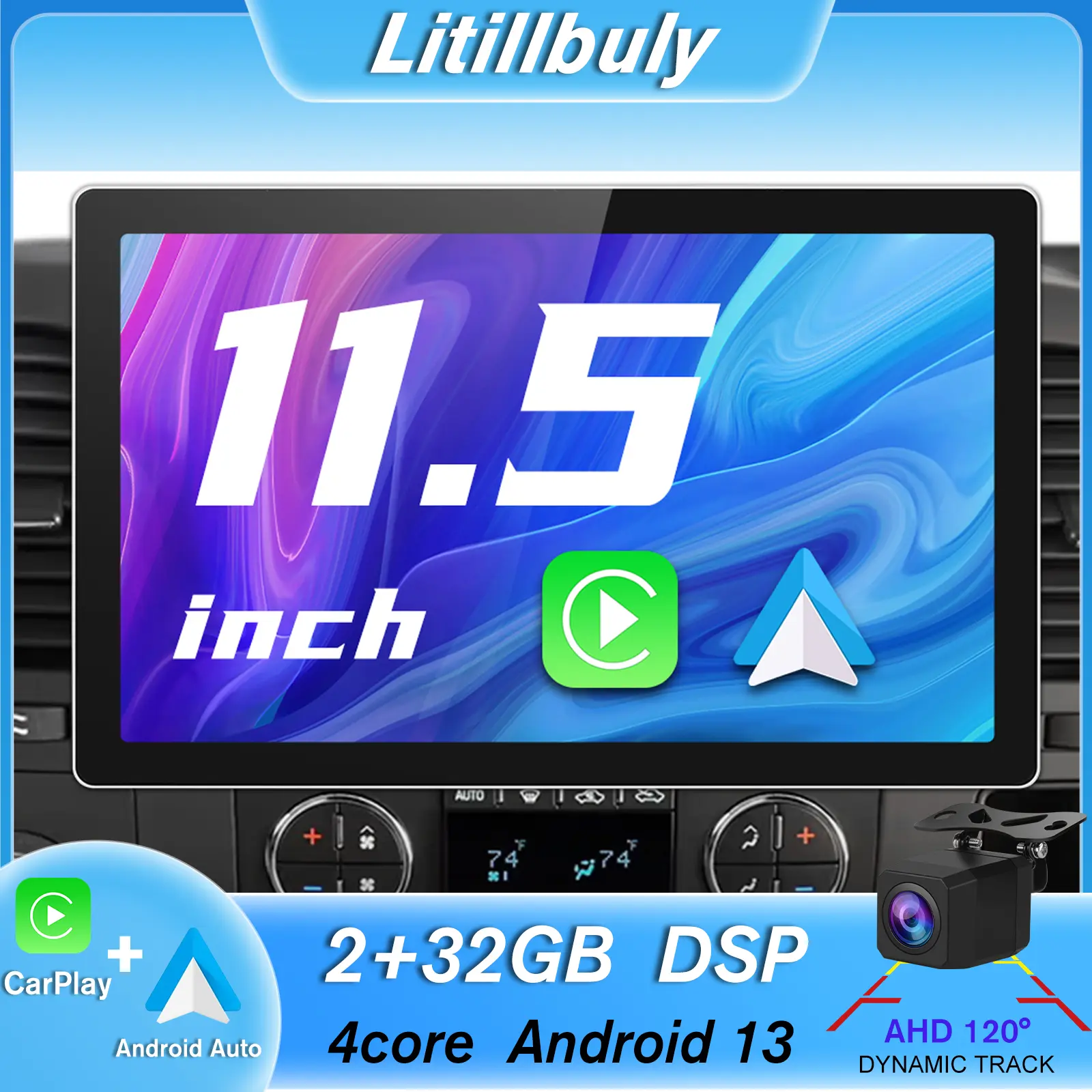 Car Stereo for Chevy Silverado 2007-2013 11.5 inch touch screen has Android Auto Wireless Carplay, Bluetooth WIFI supports GPS Navigation