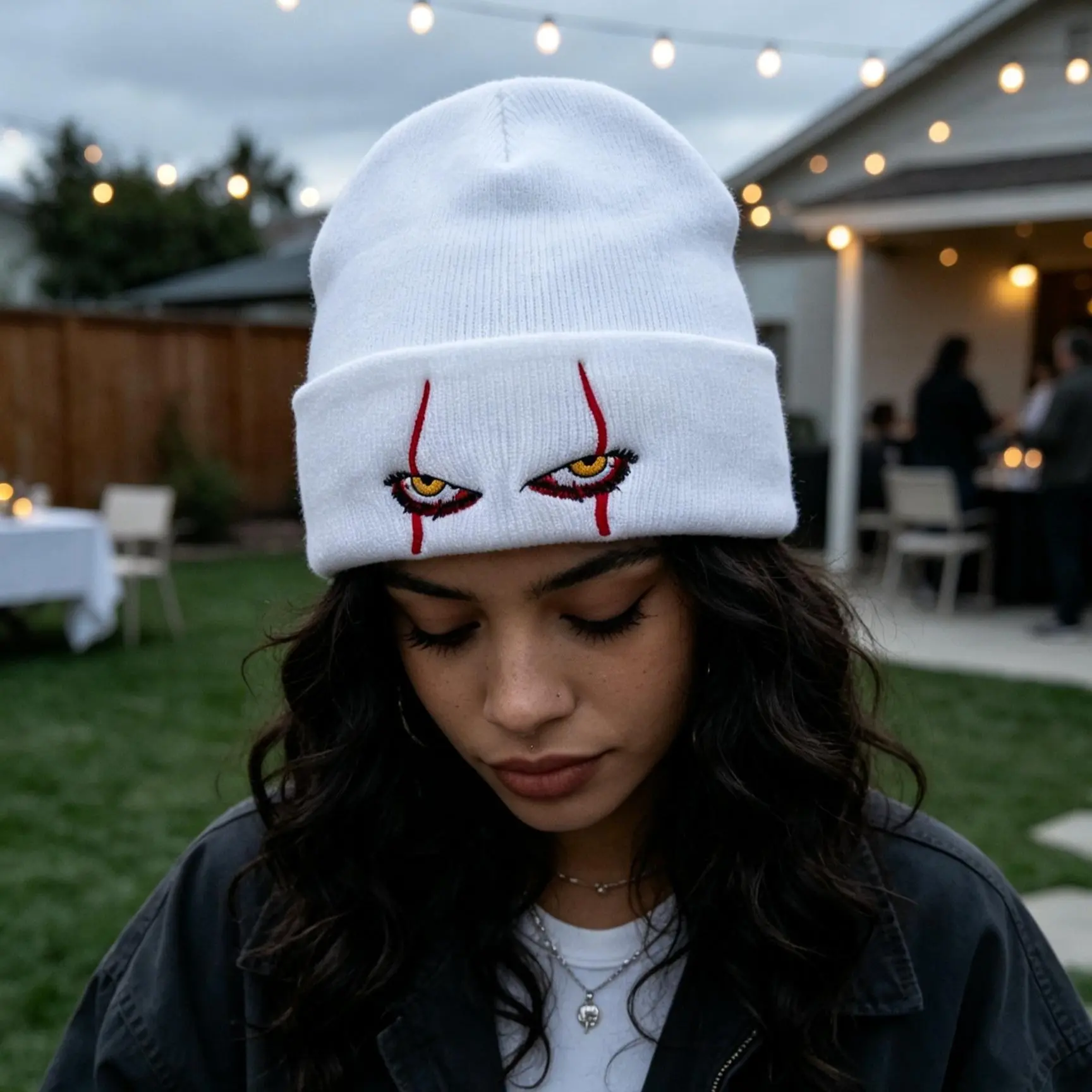 Autumn-Winter "Scary Eyes" Knit Beanie, Warm Hip-Hop Sports Outdoor Hat, Halloween Novelty Prank Cozy Skullcap