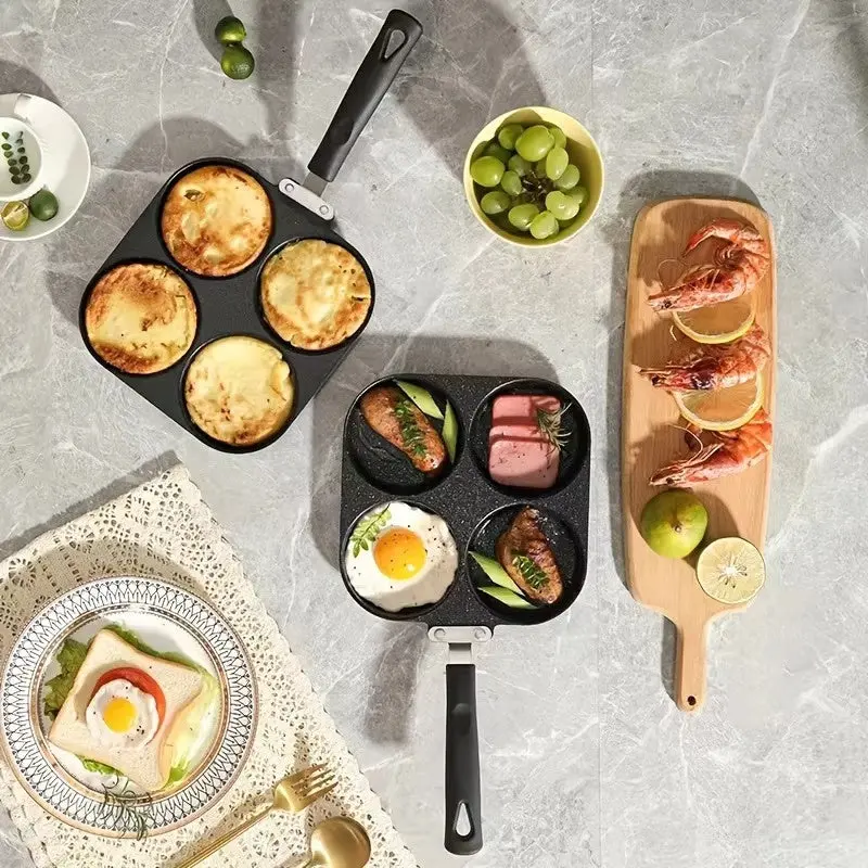 Multi Functional 4 Hole Frying Pan Non Stick Breakfast Burger Egg Pancake Maker Medical Stone Four Hole Omelet Pan