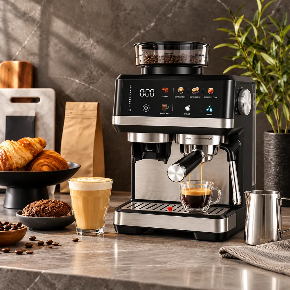 BEINILAI Espresso Machine 20 Bar, All-In-One Home Coffee Maker with Built-in Burr Grinder, Touch Screen, Cold Brew & Milk Frother Wand, Home Barista Kitchen Appliance