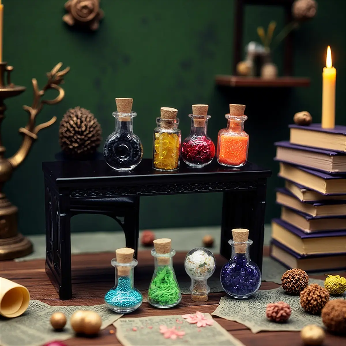 8pcs Unisex 1:12 Dollhouse Simulation Magic Potion Bottles, Handcrafted Charming Accessories for Dollhouse Lovers, Realistic Decorating & Halloween House Decoration Craft Supplies