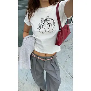 Miffy Cherry Twins Baby tee - Cute Graphic Tee, Y2K Baby Tee, Coquette Aesthetic Top, Kawaii Bunny Shirt, Vintage Style Crop, Gift for Her