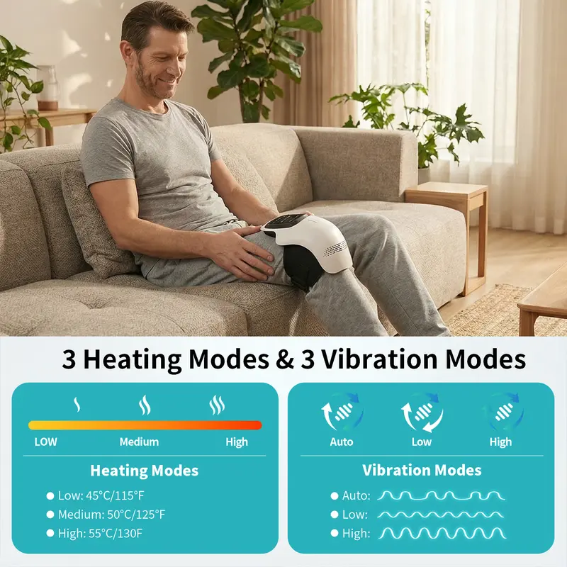 Knee Massager,Cordless Knee Massager and Vibration,Adjustable Temperature Knee Massager with Clear Visible LED Screen Comfort 3