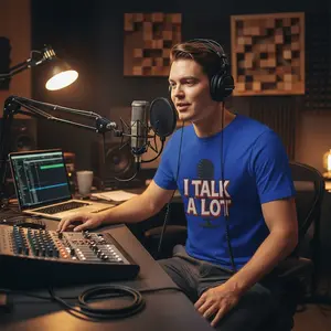I Talk A Lot T-Shirt | Funny Microphone Graphic Tee for Voice Actors, Podcasters, Public Speakers & Sales Pros