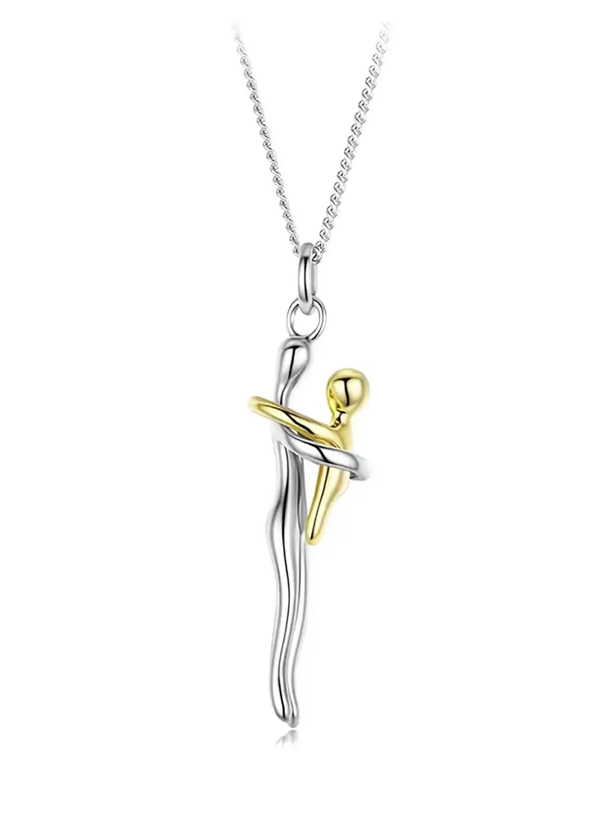 Embrace Pendant Necklace, silver and gold two-tone, mom and child pendant, family gift, mom jewelry necklace for parties and birthdays