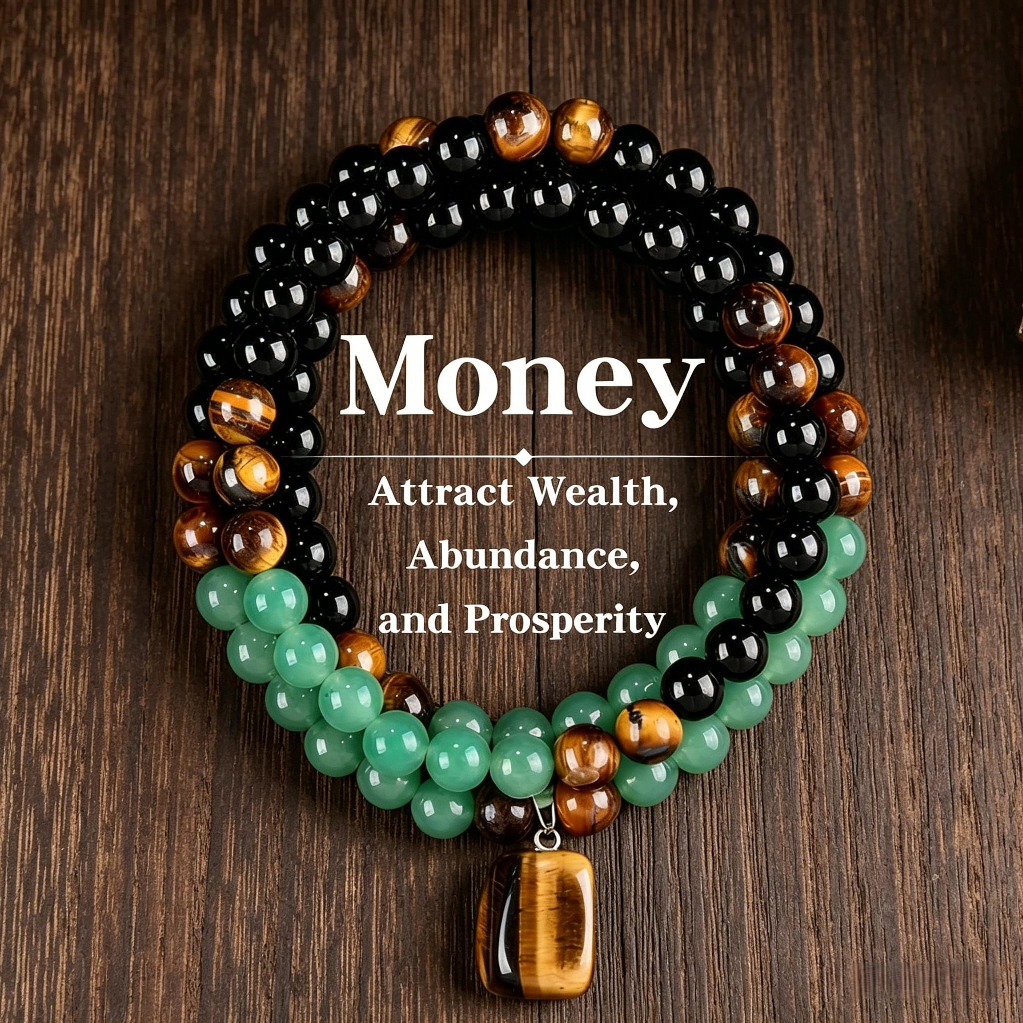 Money Attraction Necklace Set with Green Aventurine & Tiger Eye Pendant Healing Crystal Stone ,Matching Bracelet Wealth Abundance Crystal Jewelry Gift for Men Women