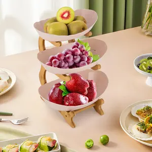 2/3-Tier Serving Bowls with Stand, Snack Dessert Cake Tray Plate Rack, Fruit Bowl with Bamboo Wood Stand, Party & Wedding Use