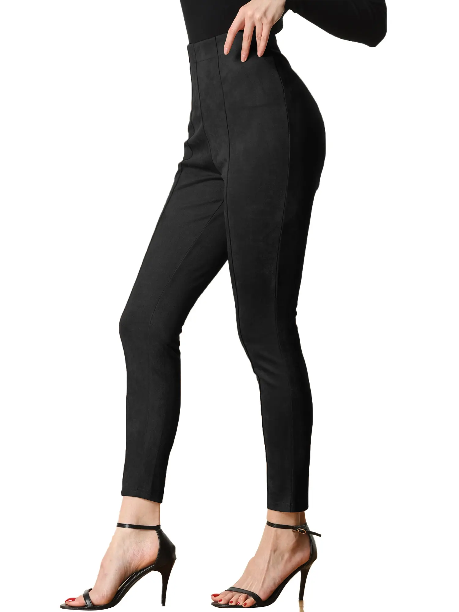 INSPIRE CHIC Faux Suede Leggings High Waisted Stretch Slim Casual Pants