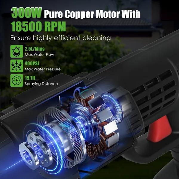 Cordless Pressure Washer Portable Electric Power Washer High Pressure Water Sprayer 400PSI Car Washer Cleaner With Nozzle Foam Bottle Filter 1200mAh 21V Battery And Charger