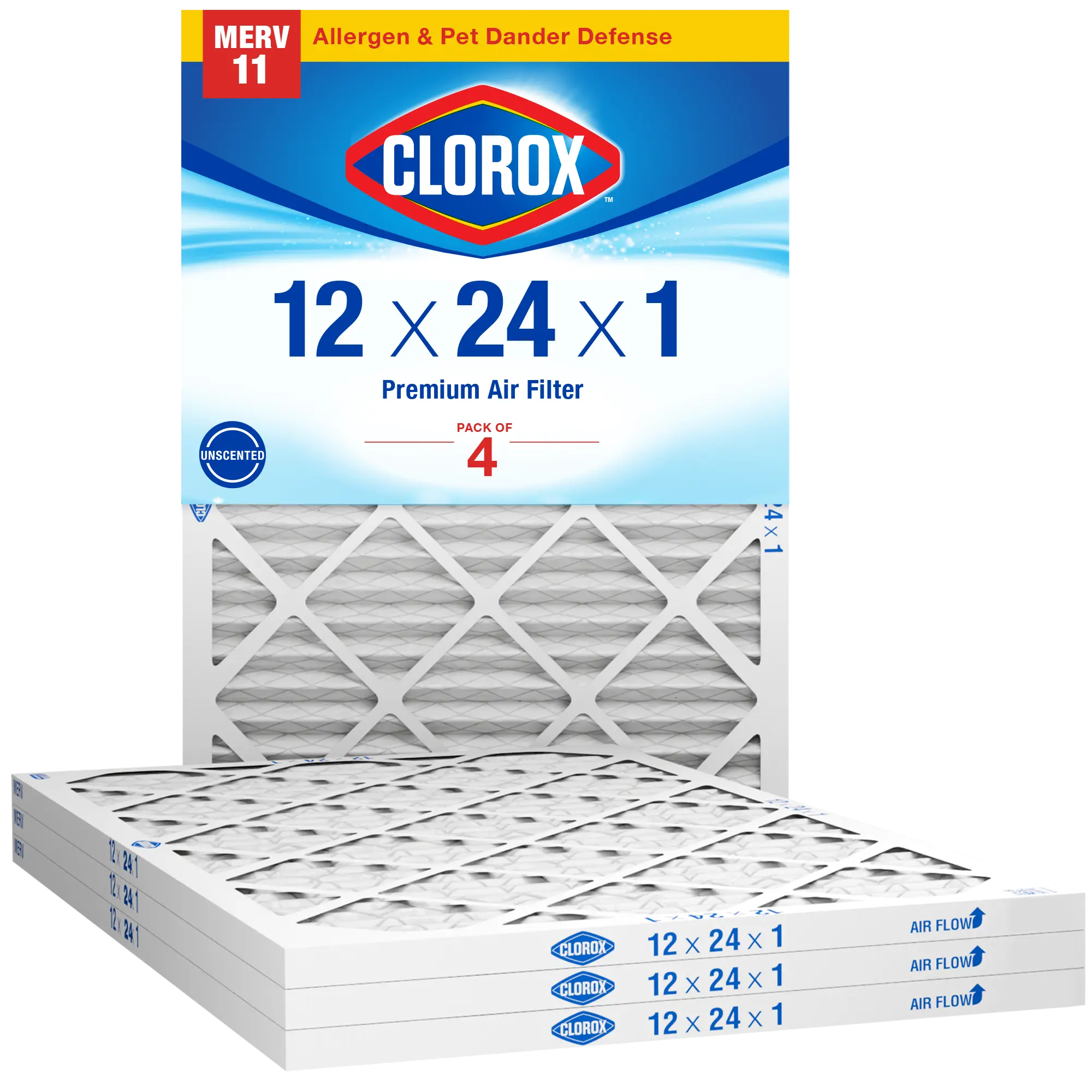 Clorox 12x24x1 Air Filter, Premium Pleated Furnace Filters