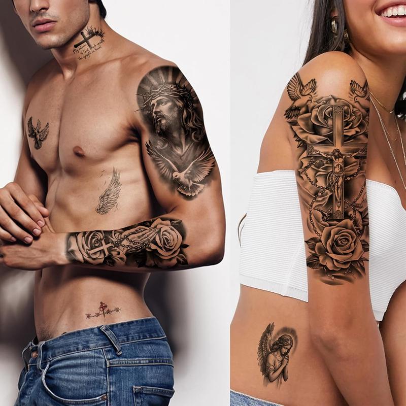 77 Sheets Temporary Tattoo for Women and Men, 17 Sheets Half Arm Chest Shoulder Fake Tattoos, 60 sheets Tiny for Adults Vintage Multi Colored Mixed Style Waterproof Realistic Tattoos Long-Lasting