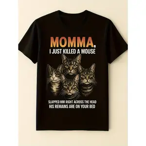 1pc Women'S Pink "Momma, I Just Killed a Mouse" Graphic T-Shirt - Humorous Cat Design with Playful Text, Casual Short Sleeve Tee for Spring & Summer, Perfect Gift for Women and, Casual Wear Tee |   Playful Graphic Tee |   Stretchy Fabric custom