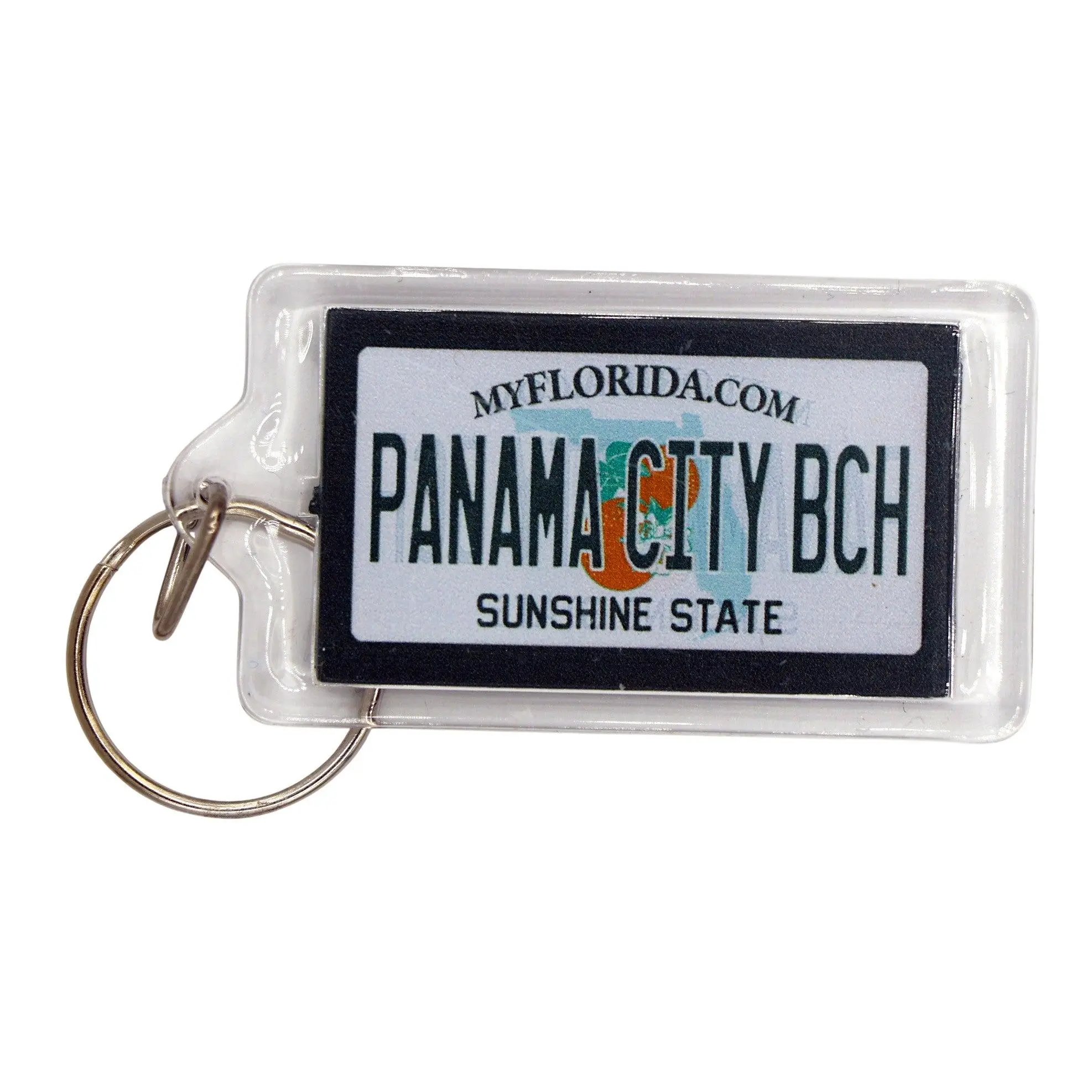 Panama City Beach Florida License Plate Acrylic Rectangular Souvenir Keychain 2.5" X 1.5"