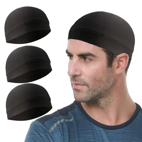 Men's 3-Pack Cooling Skull Cap Helmet Liners - Cap Cover, Breathable Mesh, Dual-Layer Polyester Fiber, Sweat-Wicking, Elastic, Universal Size, Fits Under Helmets for Outdoor Biking, Running, Indoor Gym - Party Bag Gift Accessory